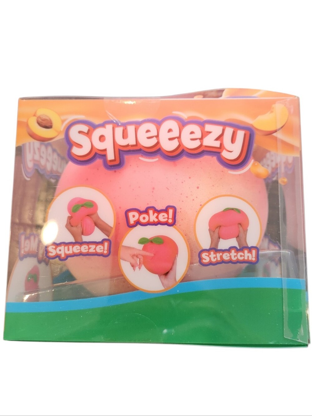 NEW Sunny Days Squeezy Peach Squishy Fidget Toy Large Pink Ball Green Leaf Top